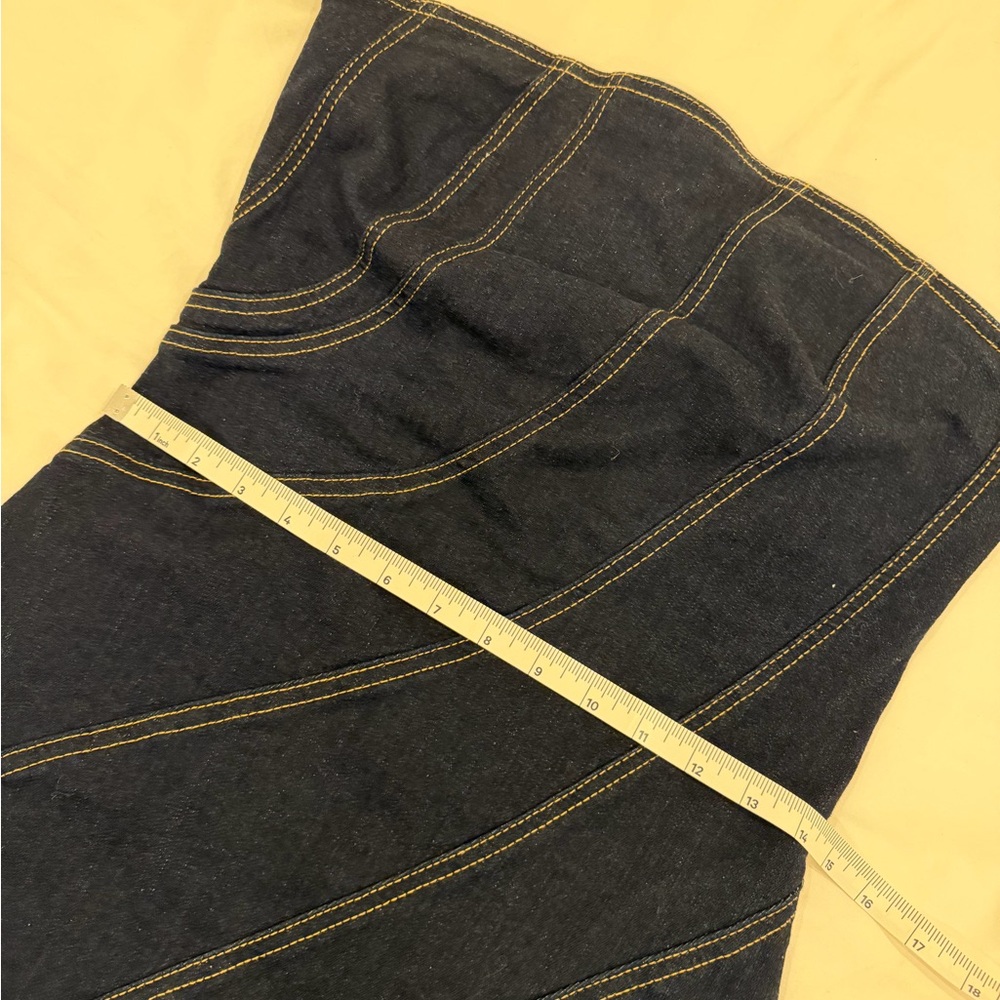 NWT Zara Dark Denim Sculpted Stitch Strapless Stretch Dress L - Picture 6 of 8